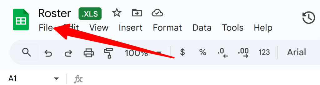 Click on "File" inside the Google sheet